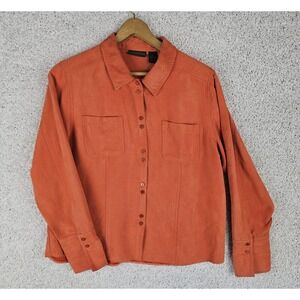 Relativity Faux Suede Orange Double Button‎ Down Shirt Women's XL
